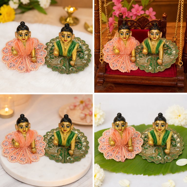 Tiny Shiny Laddu Gopal Poshak Thakur Ji Dress Heavy Designer Dress for Kanha Ji Fancy Dress for Bal Krishna Janmaasthmi Special for Ladoo Gopal Ji (Size-0 to 2)