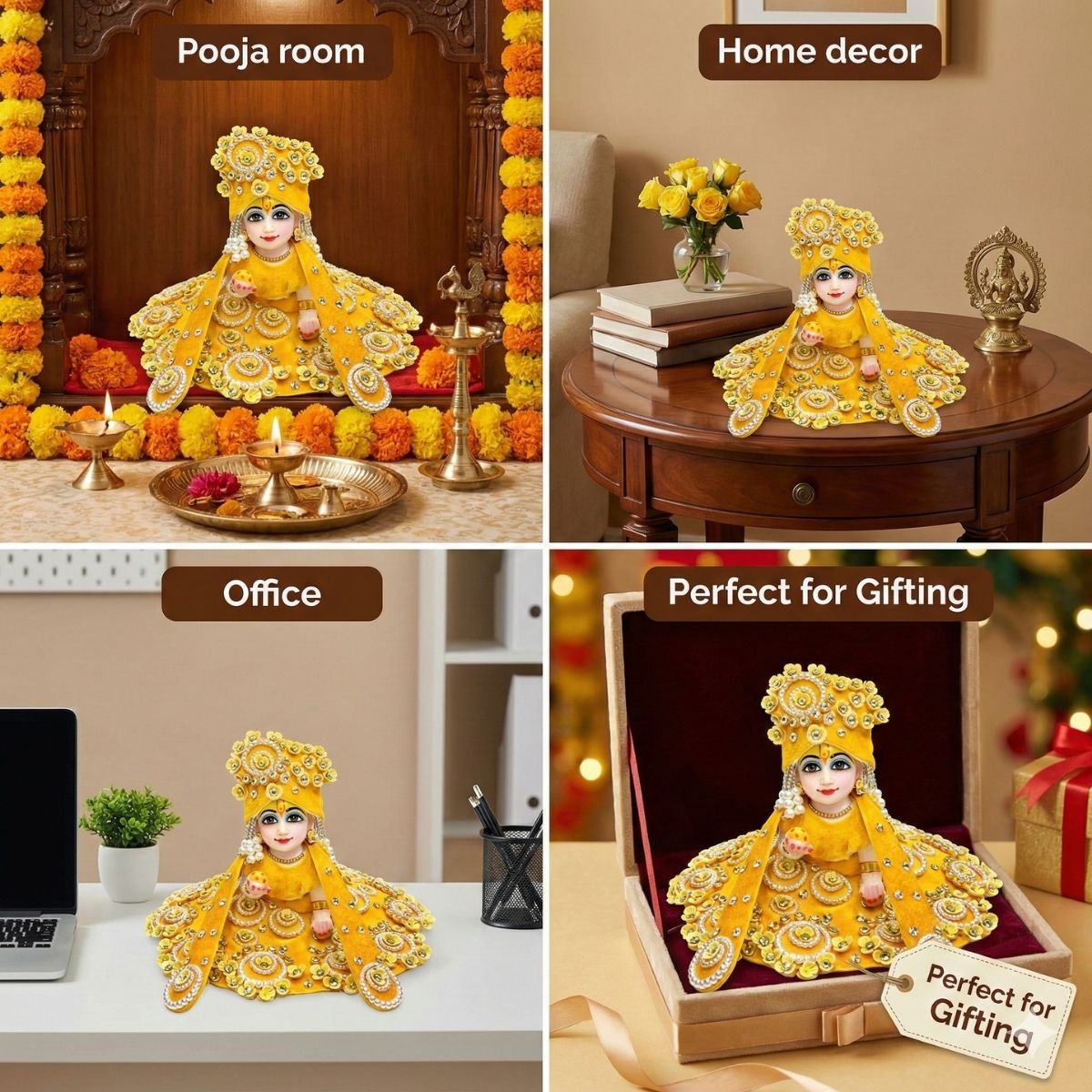 Tiny Shiny Laddu Gopal Poshak Thakur Ji Dress Heavy Designer Dress for Kanha Ji Fancy Dress for Bal Krishna Janmaasthmi Special for Ladoo Gopal Ji (Size- 1 to 6)