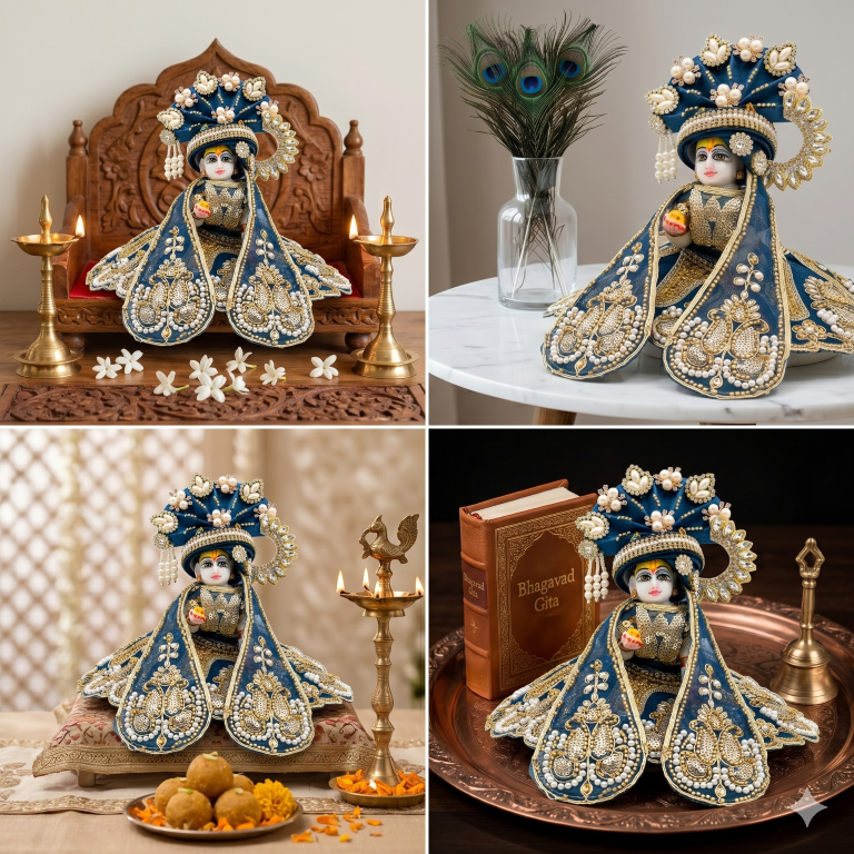 Tiny Shiny Laddu Gopal Poshak Thakur Ji Dress Heavy Designer Dress for Kanha Ji Fancy Dress for Bal Krishna Janmaasthmi Special for Ladoo Gopal Ji (Size-0 to 5)