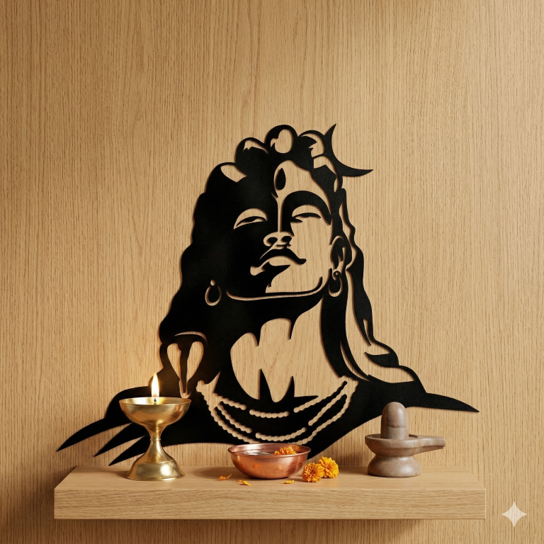 tiny shiny Lord Shiva Wooden Wall Decor Panel | Mahadev MDF Wall Hanging for Living Room, Bedroom & Office