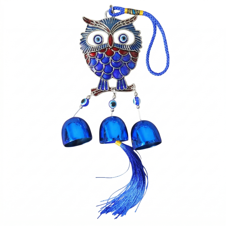 Evil Eye Hanging Nazar Battu for Home Entrance, Door & Wall Decoration | Turkish Evil Eye Big Size Hanging | Moon Design Wall Hanging for Protection & Positivity (3 Bell owl)