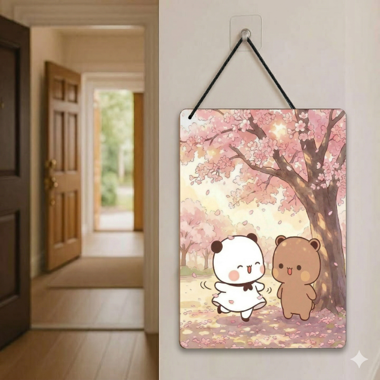 Cherry Blossom Bear Couple Wall Hanging | Aesthetic Sakura Spring Decor