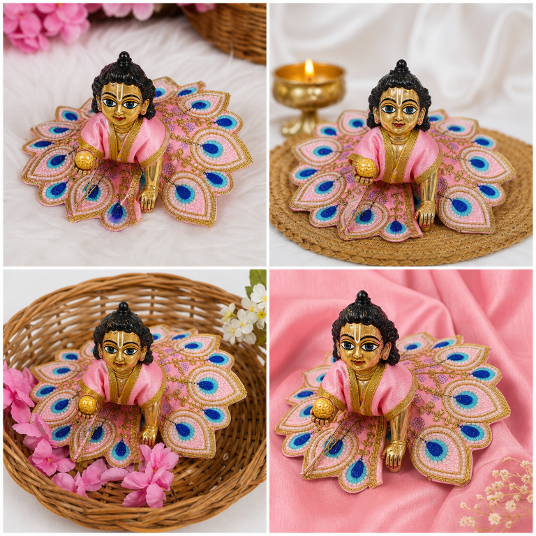 Tiny Shiny Laddu Gopal Poshak Thakur Ji Dress Heavy Designer Dress for Kanha Ji Fancy Dress for Bal Krishna Janmaasthmi Special for Ladoo Gopal Ji (Size-4)