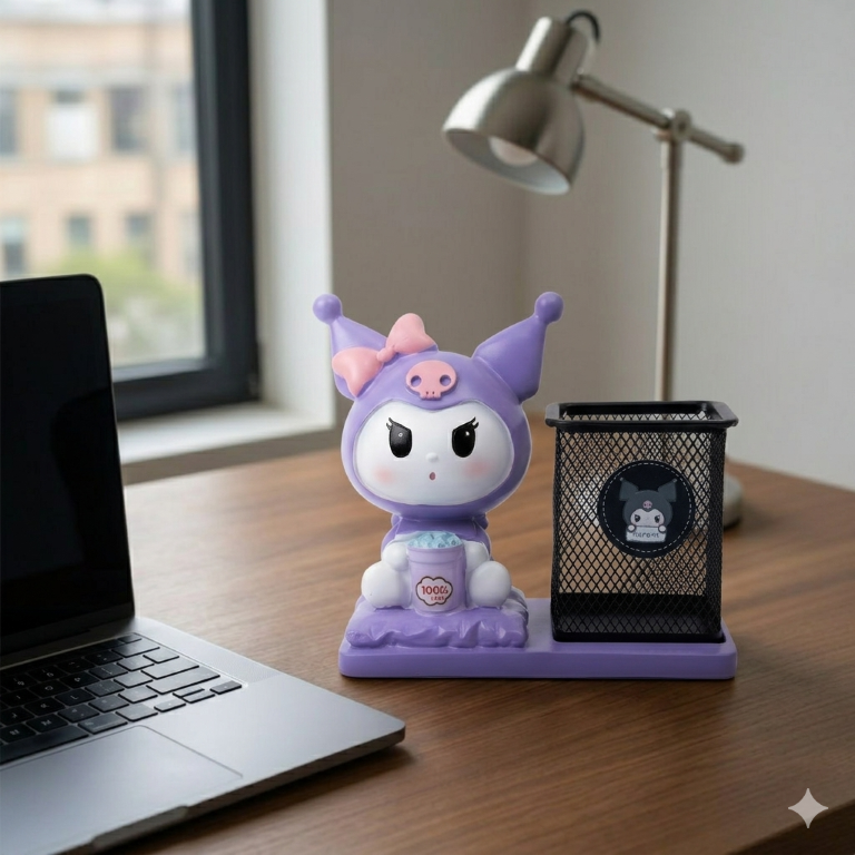 Kuromi Aesthetic Purple Figurine Pen Holder | Sanrio Themed Desk Organizer