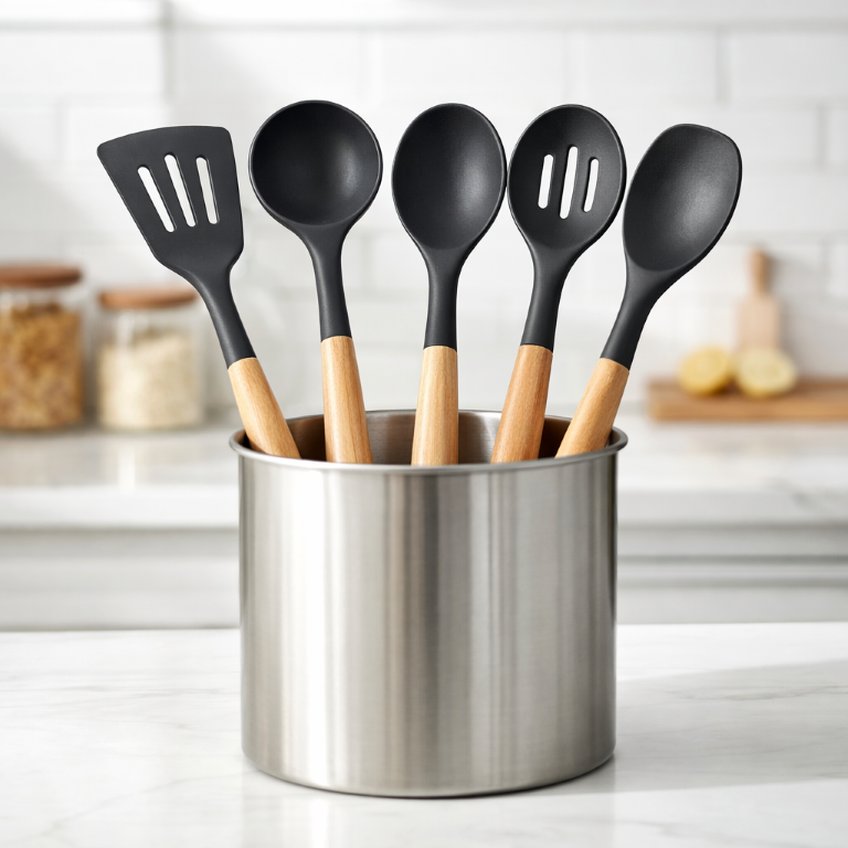 Silicone Spatula with Wooden Handle – Heat Resistant, Non-Stick, Flexible Kitchen Utensil for Baking, Cooking & Mixing – BPA-Free, Soft & Durable – Ideal for Scraping & Spreading (5-Pcs,Black)