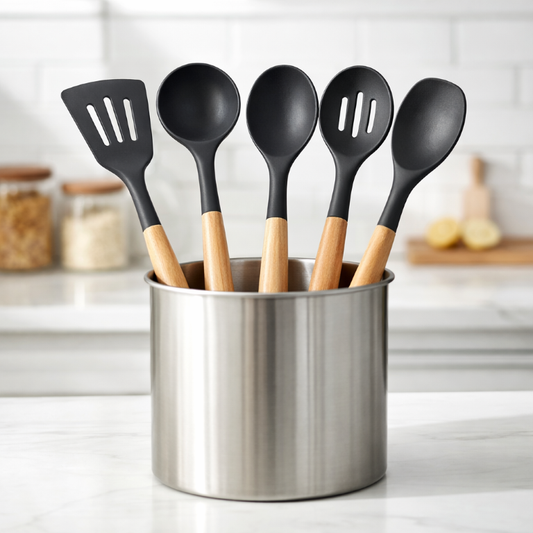 Silicone Spatula with Wooden Handle – Heat Resistant, Non-Stick, Flexible Kitchen Utensil for Baking, Cooking & Mixing – BPA-Free, Soft & Durable – Ideal for Scraping & Spreading (5-Pcs,Black)