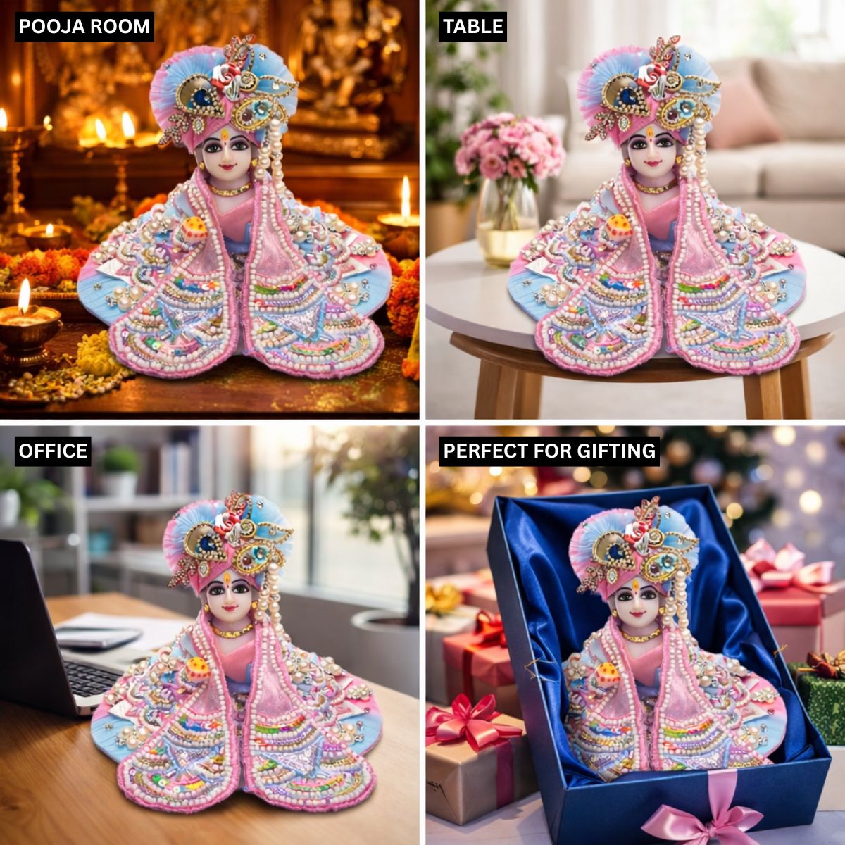 Tiny Shiny Laddu Gopal Poshak Thakur Ji Dress Heavy Designer Dress for Kanha Ji Fancy Dress for Bal Krishna Janmaasthmi Special for Ladoo Gopal Ji (Size- 2 to 6)