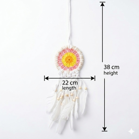 Handmade Evil Eye Dreamcatcher Wall Hanging – Blue & White Crochet Dream Catcher with Feathers & Beads – Boho Home Décor, Protection & Good Luck Charm