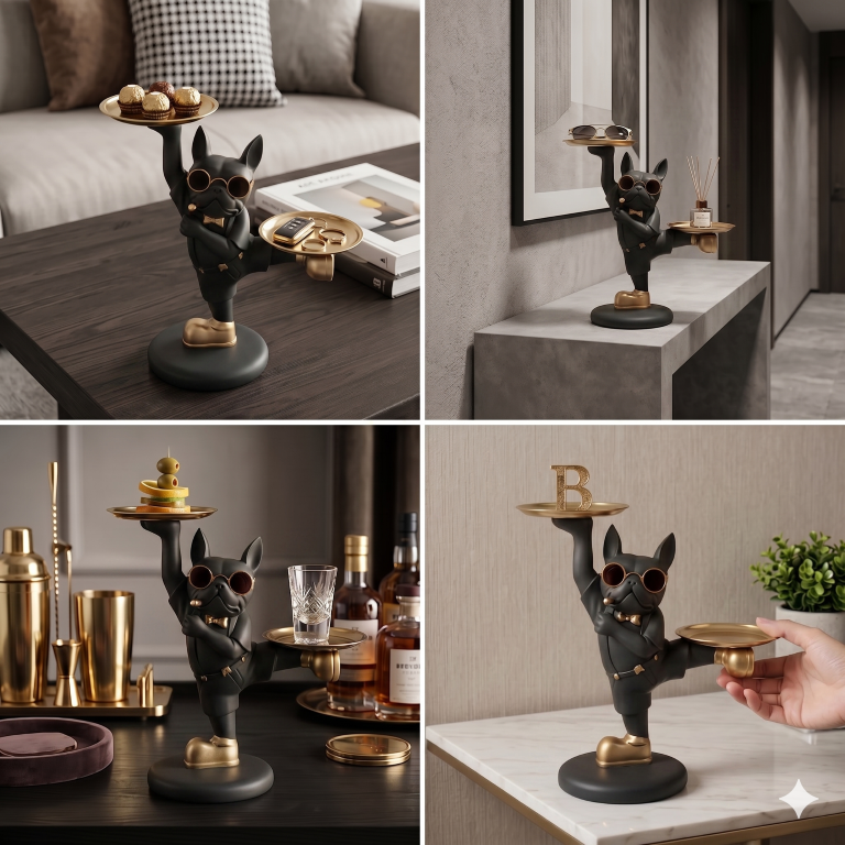 Cool Bulldog Dual-Tray Storage Figurine | Quirky Home & Office Organizer
