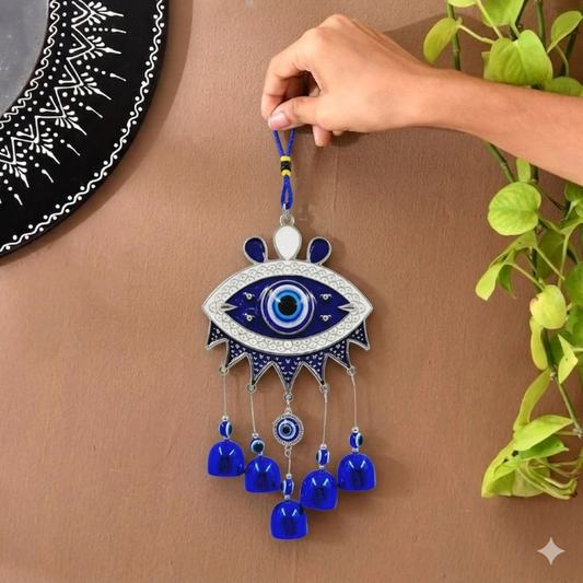 Evil Eye Hanging Nazar Battu for Home House Entrance Protection Door Decoration, Car Mirror Hanging, Housewarming Gift (Wind Chime Evil Eye)