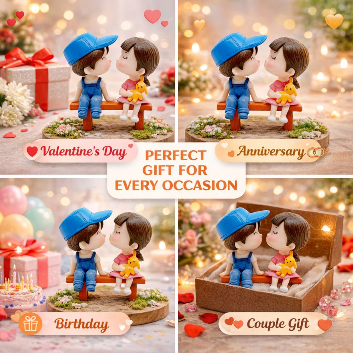 Kissing Couple on Bench Resin Showpiece