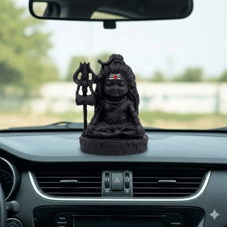 Meditating Little Shiva (Adiyogi) Miniature Idol - Cute Mahadev Figurine for Car Dashboard & Home Decor
