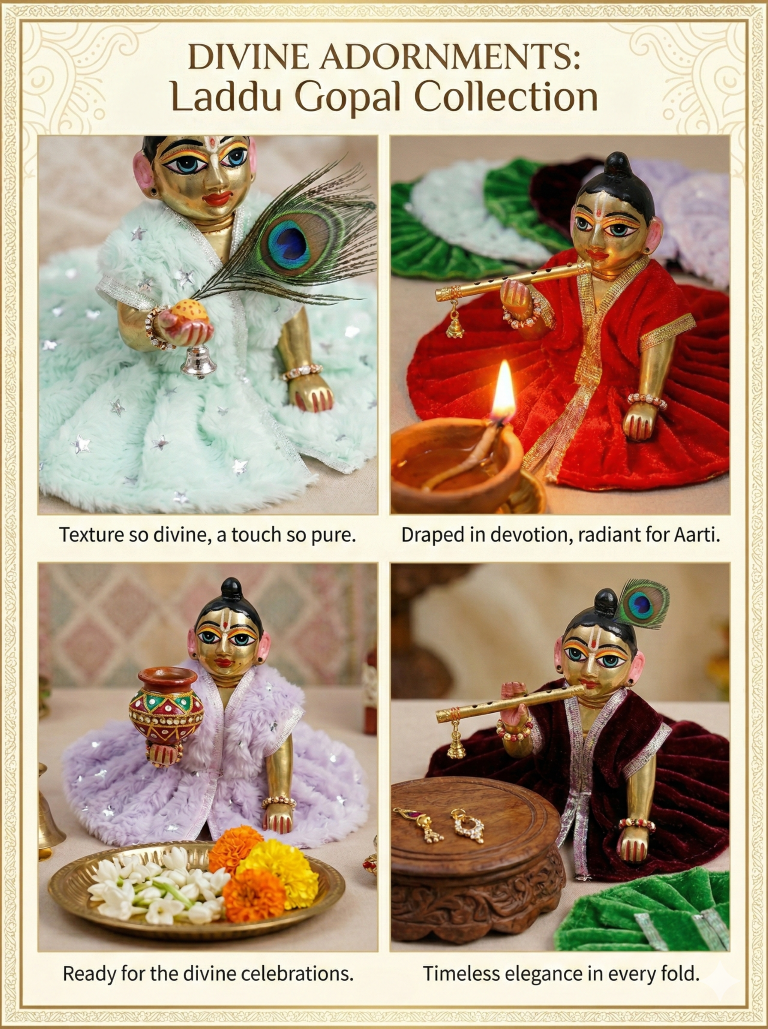 Tiny Shiny Laddu Gopal Poshak Thakur Ji Dress  Designer Dress for Kanha Ji Fancy Dress for Bal Krishna Janmaasthmi Special for Ladoo Gopal Ji (Poshak-6, Size-2)