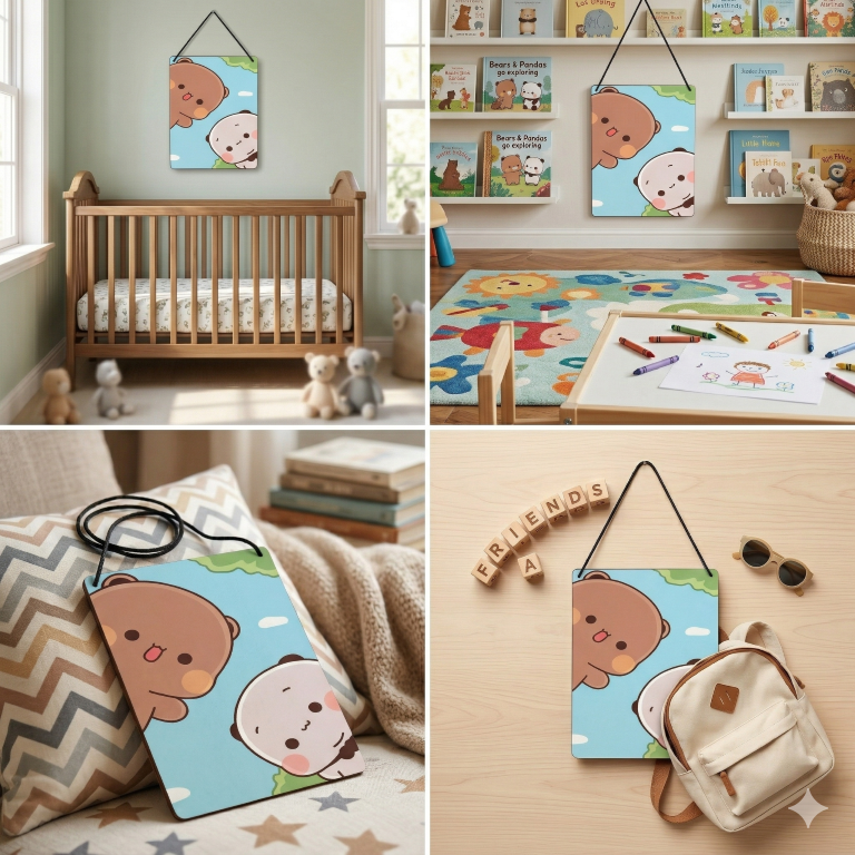 Curious Bear & Panda Peeking Wall Hanging | Aesthetic Kawaii Room Decor