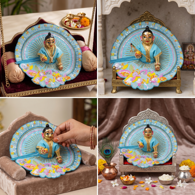 Tiny Shiny Laddu Gopal Poshak Thakur Ji Dress Heavy Designer Dress for Kanha Ji Fancy Dress for Bal Krishna Janmaasthmi Special for Ladoo Gopal Ji (Size-3 to 5)