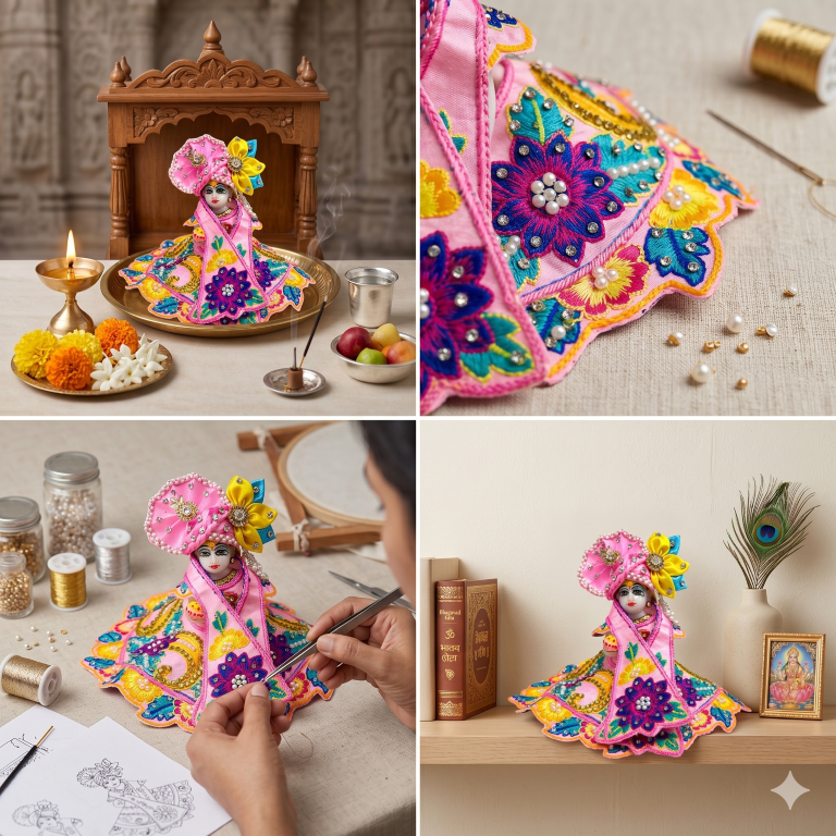 Tiny Shiny Laddu Gopal Poshak Thakur Ji Dress Heavy Designer Dress for Kanha Ji Fancy Dress for Bal Krishna Janmaasthmi Special for Ladoo Gopal Ji (Size- 0 to 5)