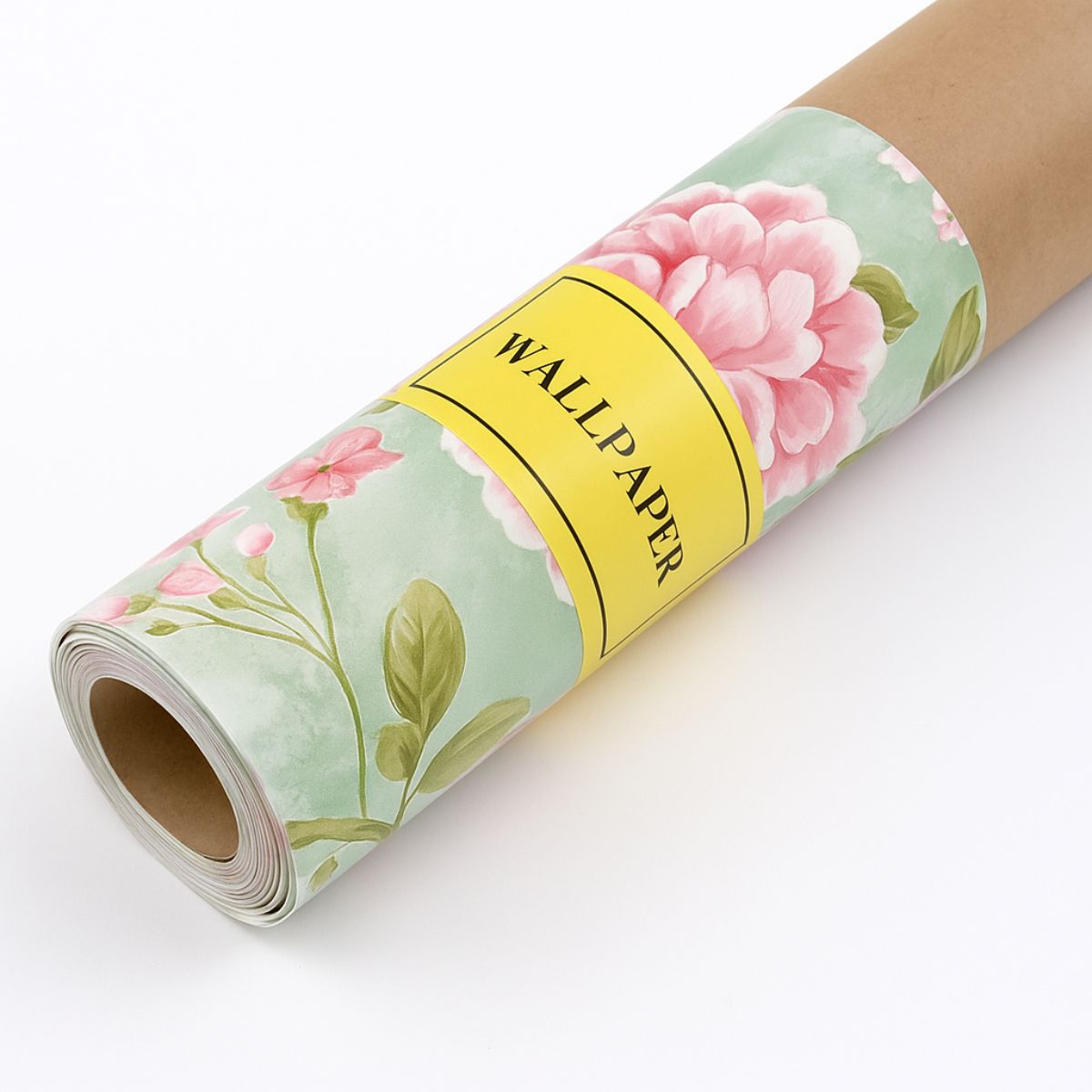 Removable Pink Flower with Leaves Pattern Wallpaper