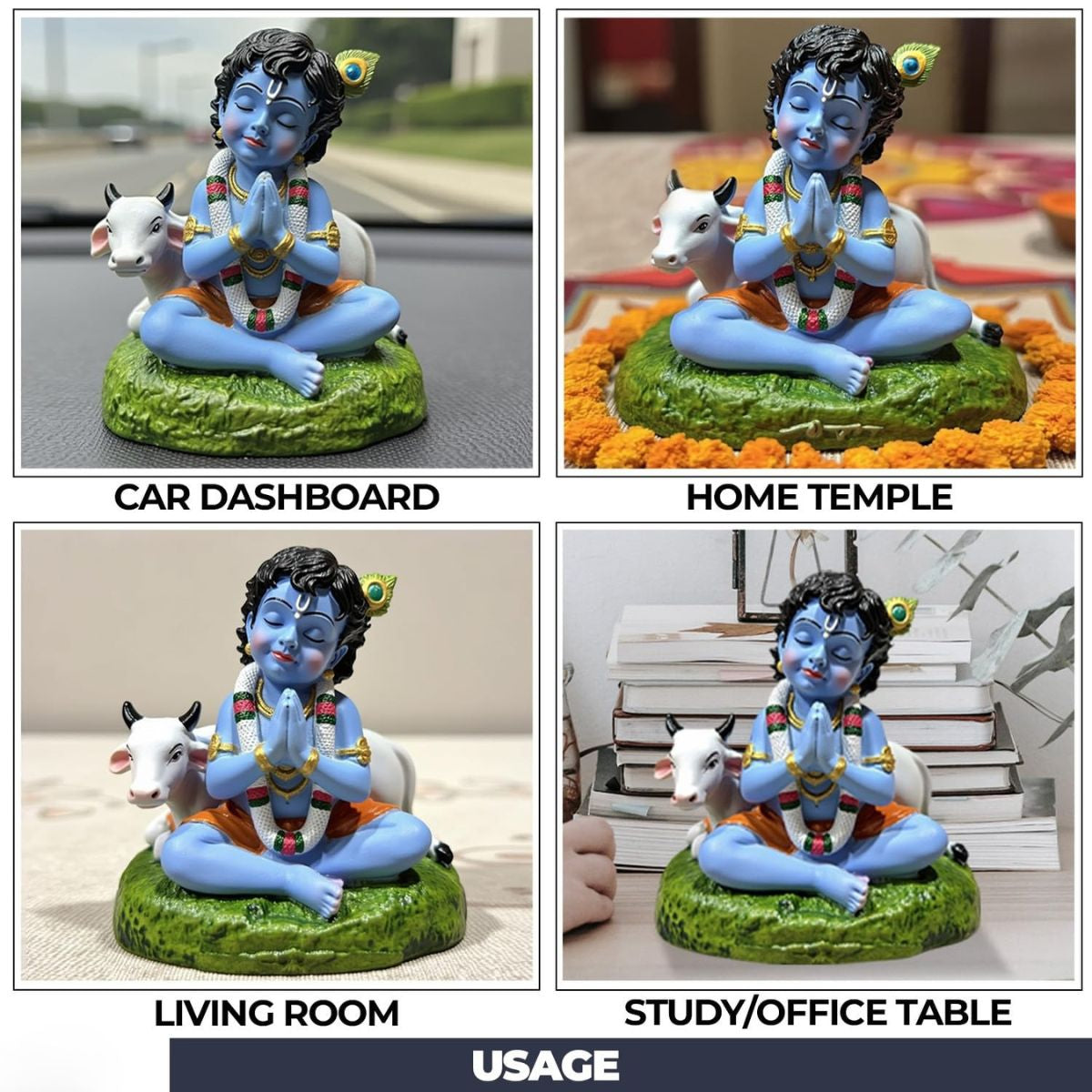 Baby Krishna Idol Bal Gopal Statue with Cow Figurine Gift Item for Janmashtami & Pooja,Home Decor,Table Decor - image 6