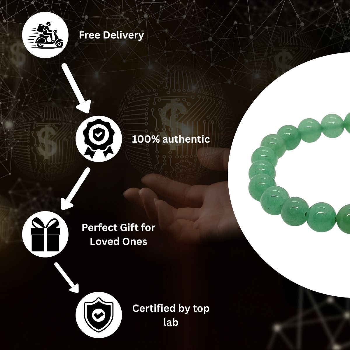 Natural Green Aventurine Crystal Beaded Bracelet, 8mm Round Gemstone Beads, Elastic Stretch Design, Meditation and Fashion Jewelry - image 6