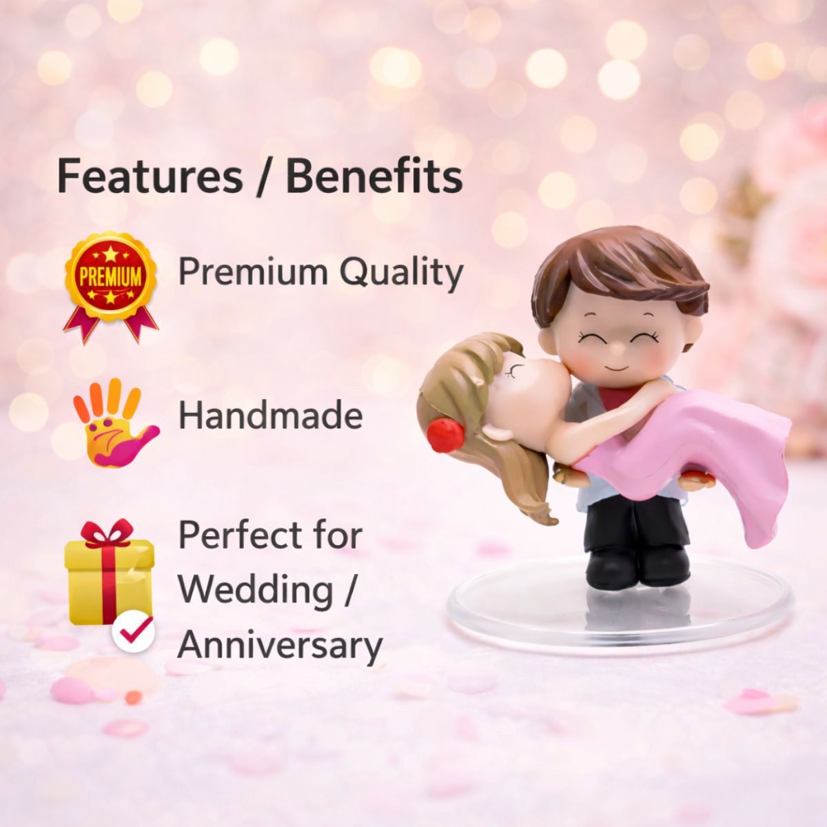 Cute Romantic Couple Miniature | Bride Groom Resin Showpiece for Home Decor | Valentine - image 6