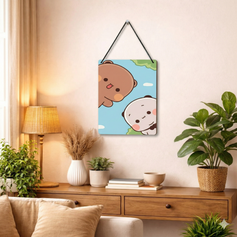 Curious Bear & Panda Peeking Wall Hanging | Aesthetic Kawaii Room Decor
