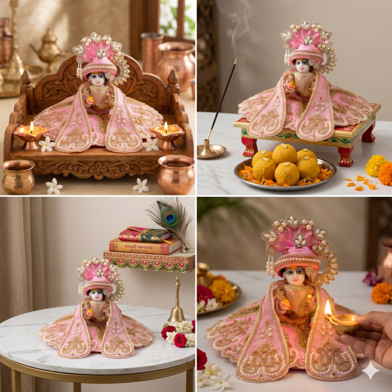 Tiny Shiny Laddu Gopal Poshak Thakur Ji Dress Heavy Designer Dress for Kanha Ji Fancy Dress for Bal Krishna Janmaasthmi Special for Ladoo Gopal Ji (Size-0 to 5)