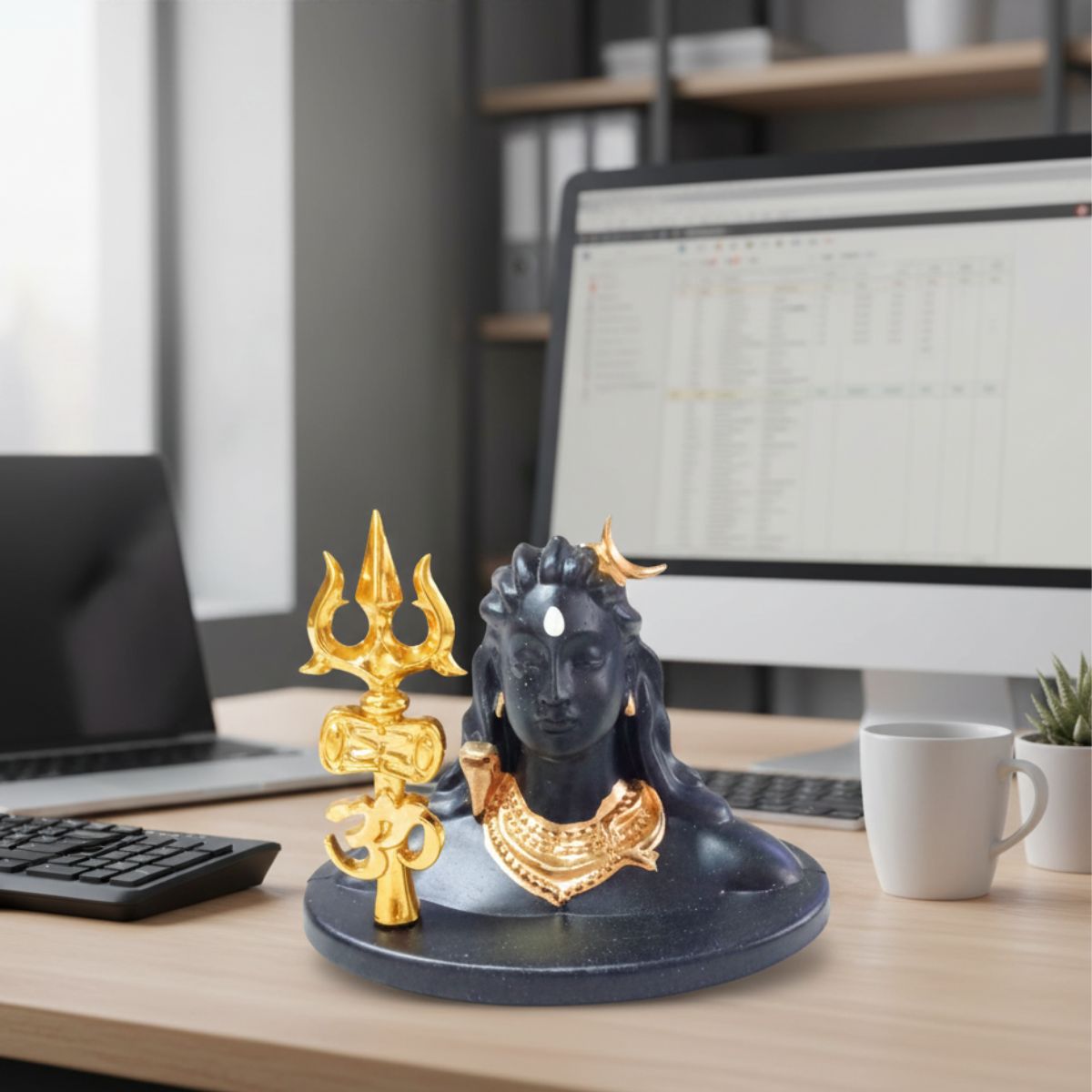 Tiny Shiny Medium Adiyogi Shiva Statue with Trishul