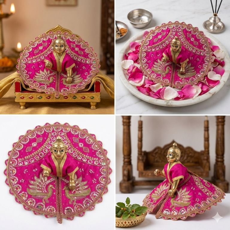 Tiny Shiny Laddu Gopal Poshak Thakur Ji Dress Heavy Designer Dress for Kanha Ji Fancy Dress for Bal Krishna Janmaasthmi Special for Ladoo Gopal Ji (Size-4 And 5)
