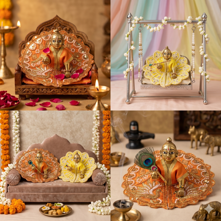 Tiny Shiny Laddu Gopal Poshak Thakur Ji Dress Heavy Designer Dress for Kanha Ji Fancy Dress for Bal Krishna Janmaasthmi Special for Ladoo Gopal Ji (Size-0 to 2)