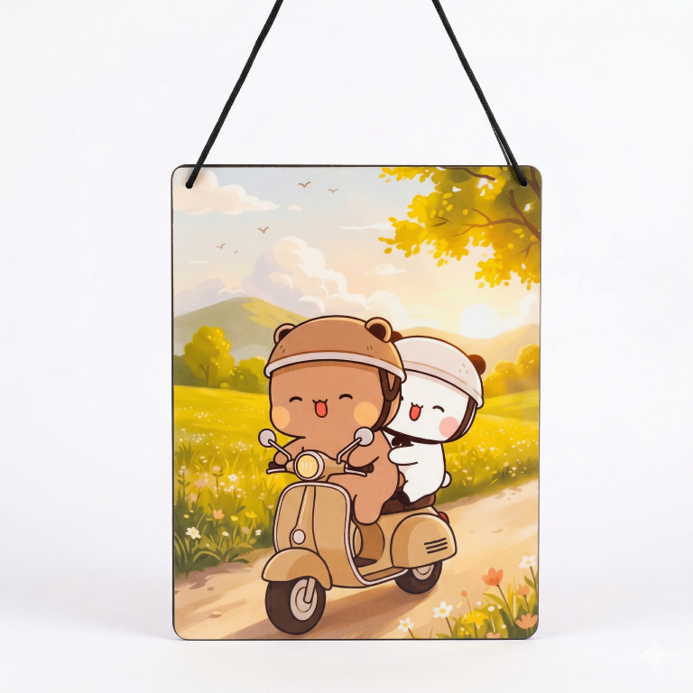 Cute Bear Couple Scooter Ride Wall Hanging | Aesthetic Room Decor