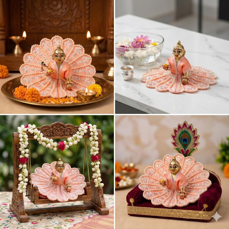 Tiny Shiny Laddu Gopal Poshak Thakur Ji Dress Heavy Designer Dress for Kanha Ji Fancy Dress for Bal Krishna Janmaasthmi Special for Ladoo Gopal Ji (Size- 4 And 5)