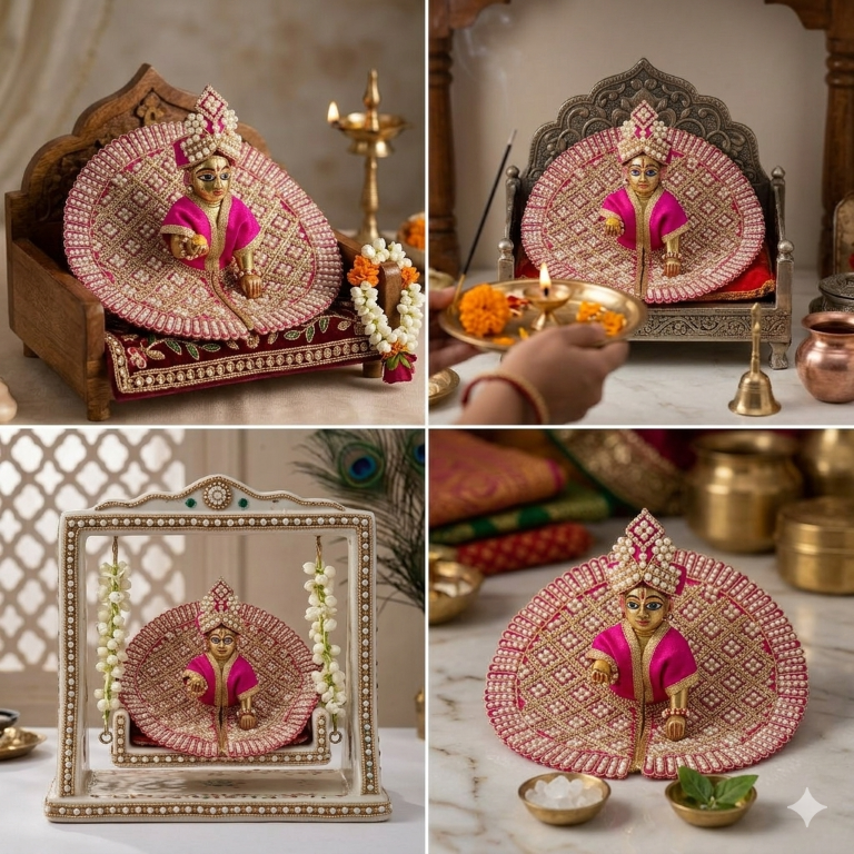 Tiny Shiny Laddu Gopal Poshak Thakur Ji Dress Heavy Designer Dress for Kanha Ji Fancy Dress for Bal Krishna Janmaasthmi Special for Ladoo Gopal Ji (Size-4 And 5)