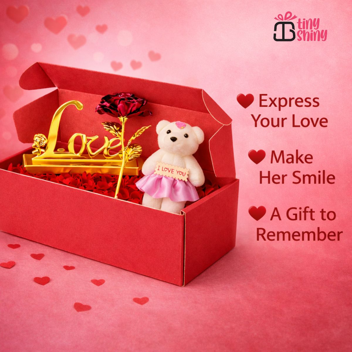Gold Foil Rose with Teddy and Love Stand Gift Set