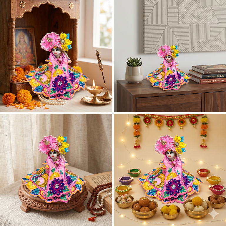 Tiny Shiny Laddu Gopal Poshak Thakur Ji Dress Heavy Designer Dress for Kanha Ji Fancy Dress for Bal Krishna Janmaasthmi Special for Ladoo Gopal Ji (Size- 0 to 5)
