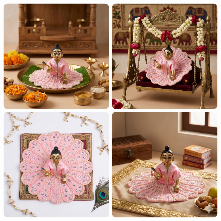 Tiny Shiny Laddu Gopal Poshak Thakur Ji Dress Heavy Designer Dress for Kanha Ji Fancy Dress for Bal Krishna Janmaasthmi Special for Ladoo Gopal Ji (Size- 4 And 5)