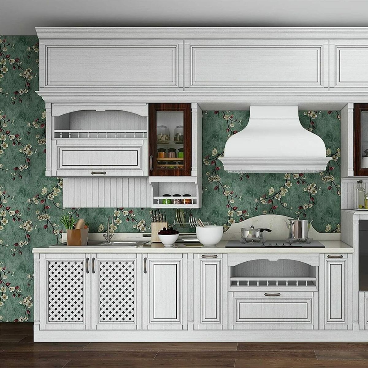 Tiny Shiny Green Floral Removable PVC Vinyl Wallpaper for Walls