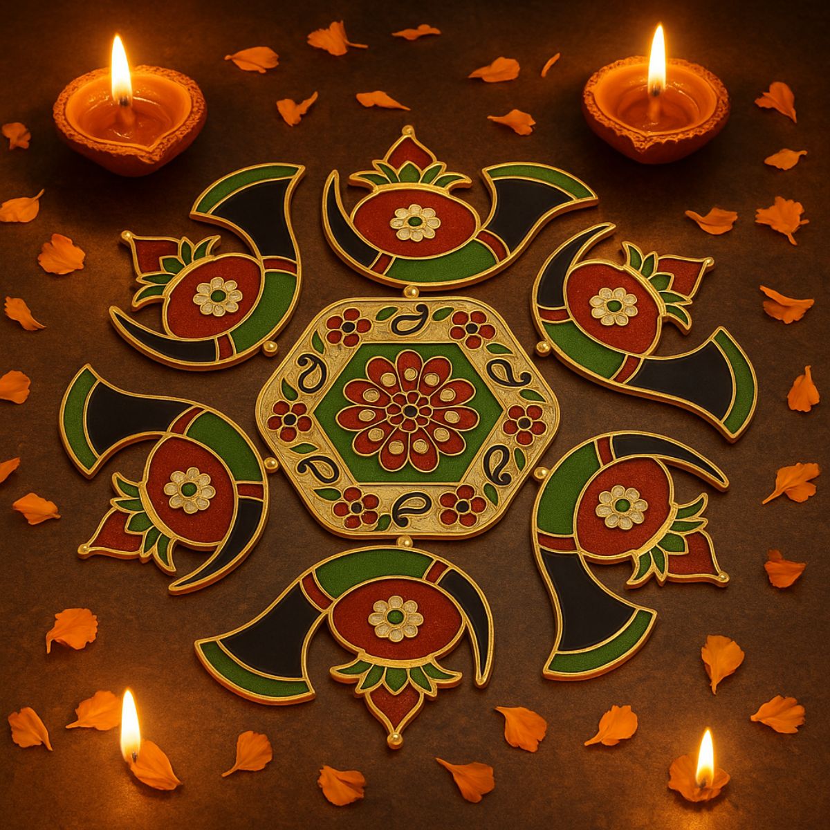 Kalash Meena Stone Rangoli —  Decorative Reusable Festive Floor Art for Diwali