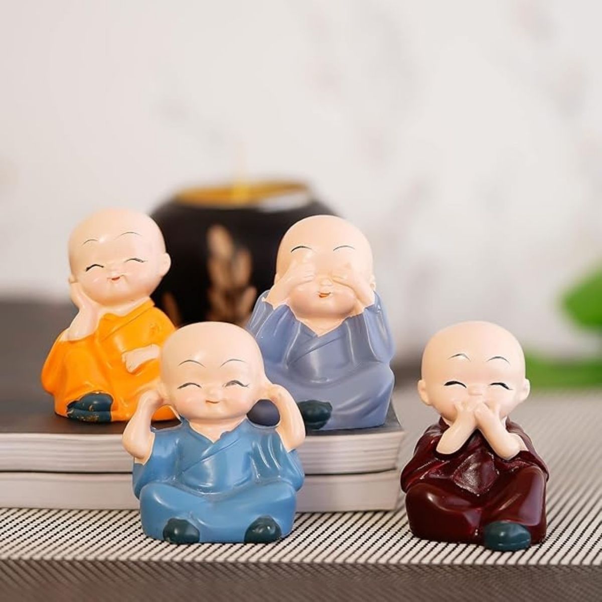 Tiny Shiny Colourful 4 Monks Buddha Monk Statues