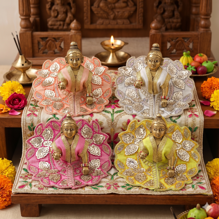 Tiny Shiny Laddu Gopal Poshak Thakur Ji Dress Heavy Designer Dress for Kanha Ji Fancy Dress for Bal Krishna Janmaasthmi Special for Ladoo Gopal Ji (Size-0 to 3")