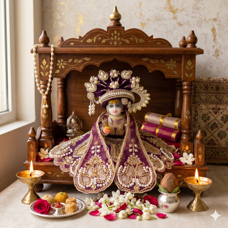 Tiny Shiny Laddu Gopal Poshak Thakur Ji Dress Heavy Designer Dress for Kanha Ji Fancy Dress for Bal Krishna Janmaasthmi Special for Ladoo Gopal Ji (Size-0 to 5)