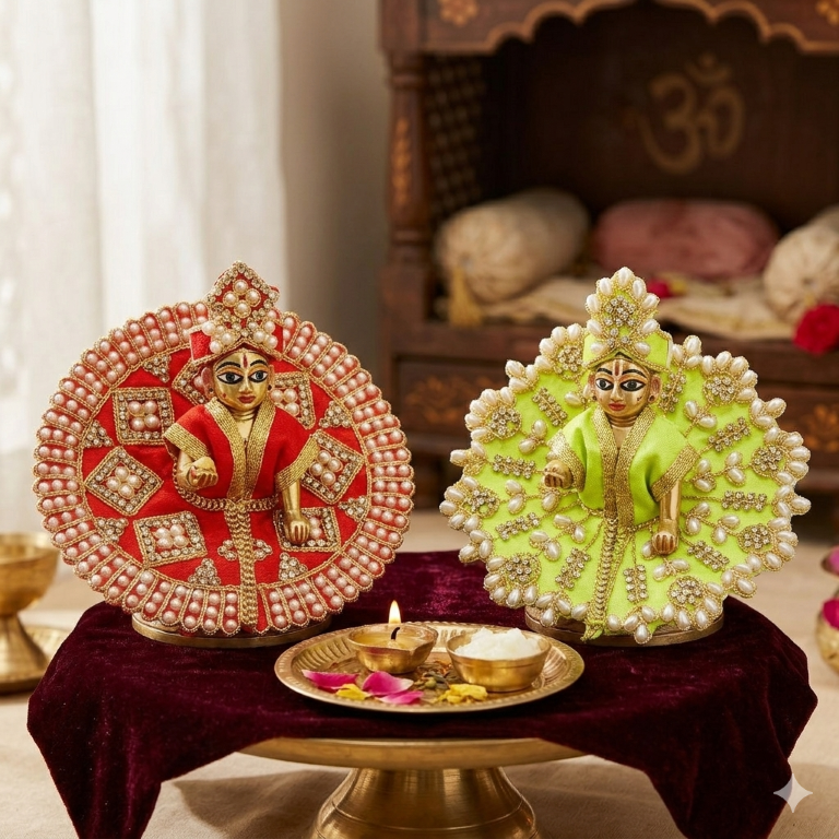 Tiny Shiny Laddu Gopal Poshak Thakur Ji Dress Heavy Designer Dress for Kanha Ji Fancy Dress for Bal Krishna Janmaasthmi Special for Ladoo Gopal Ji (Size-1 And 2)