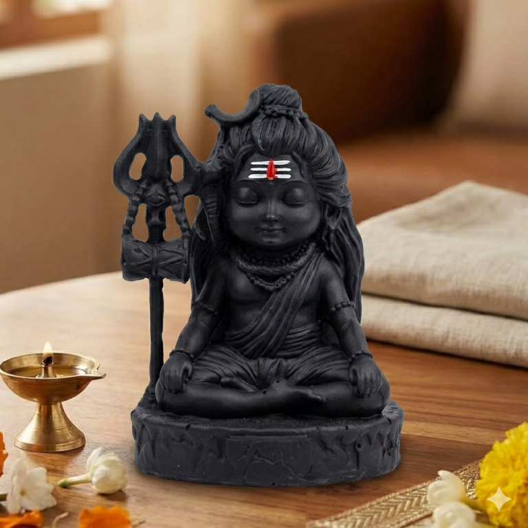 Meditating Little Shiva (Adiyogi) Miniature Idol - Cute Mahadev Figurine for Car Dashboard & Home Decor
