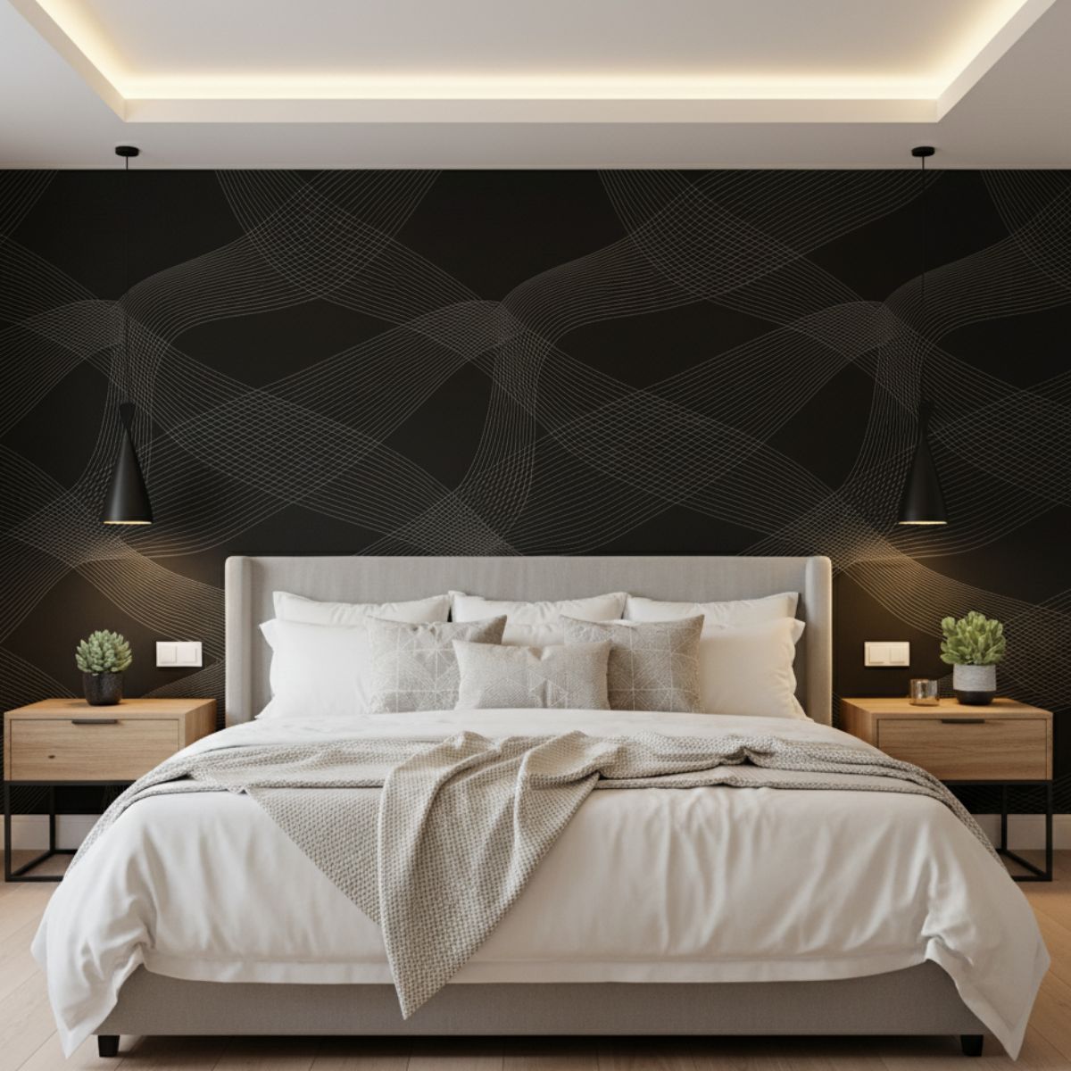 Tiny Shiny Black Gold Gradient Geometric Line Wallpaper
