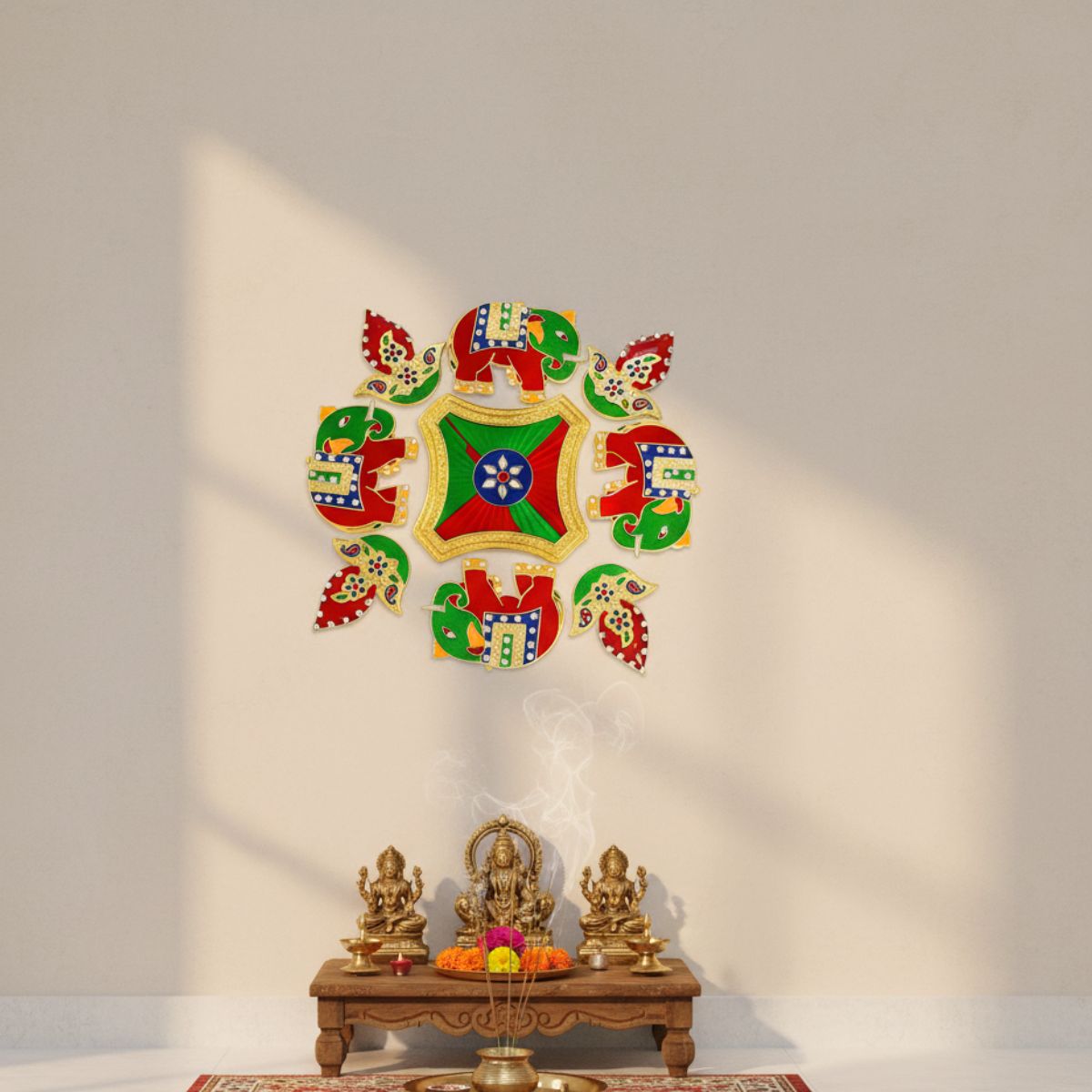 Diya Elephant Meena Stone Rangoli