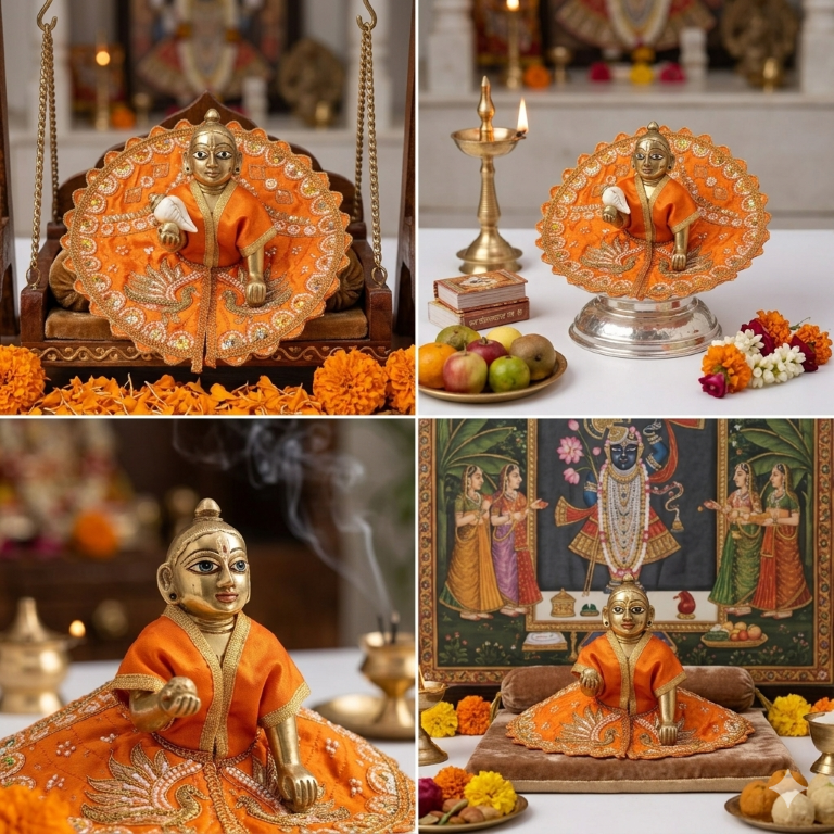 Tiny Shiny Laddu Gopal Poshak Thakur Ji Dress Heavy Designer Dress for Kanha Ji Fancy Dress for Bal Krishna Janmaasthmi Special for Ladoo Gopal Ji (Size-4 And 5)