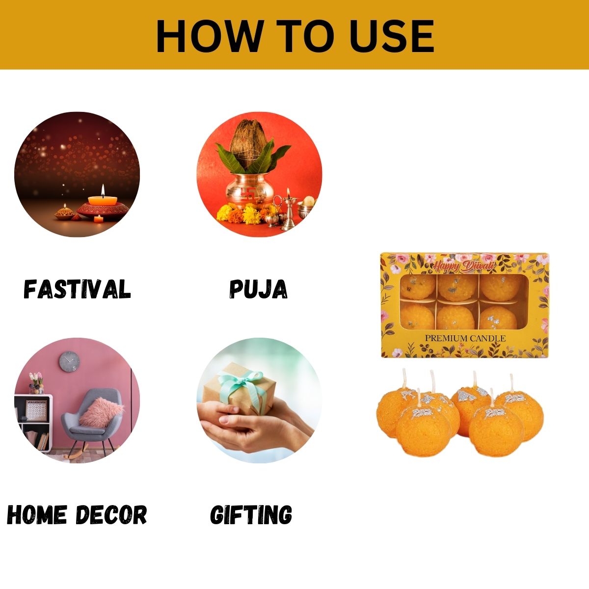 6Pc Mootichoor Ladoo Scented Candle Set