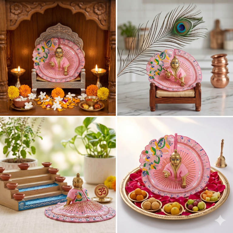 Tiny Shiny Laddu Gopal Poshak Thakur Ji Dress Heavy Designer Dress for Kanha Ji Fancy Dress for Bal Krishna Janmaasthmi Special for Ladoo Gopal Ji (Size-3 to 5)