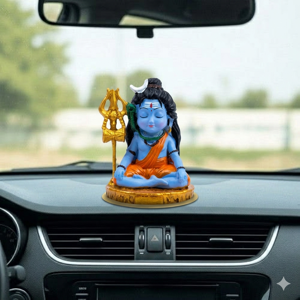 Meditating Little Shiva (Adiyogi) Miniature Idol - Cute Mahadev Figurine for Car Dashboard & Home Decor
