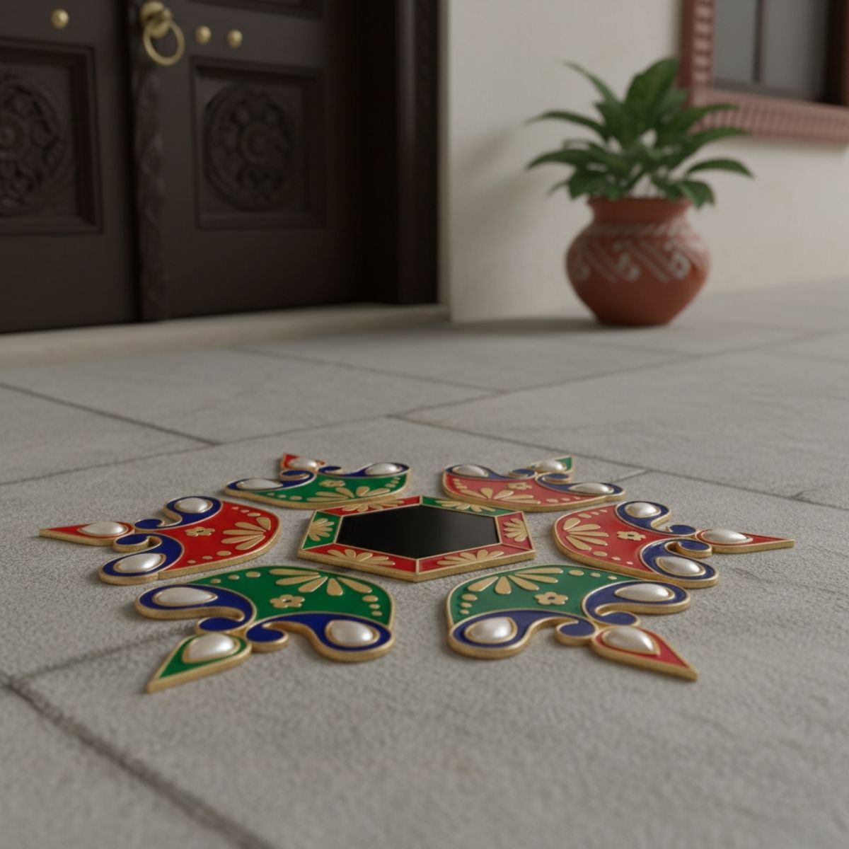 Diya Meena Stone Rangoli — Decorative  Reusable Festive Floor Art for Diwali and Pooja