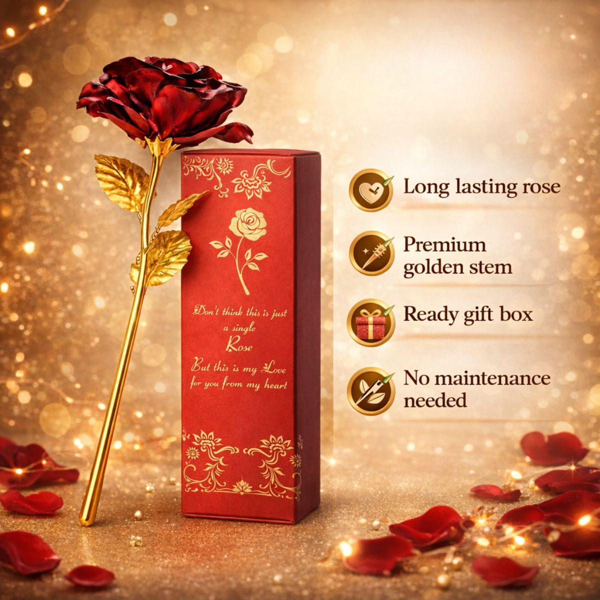 Gold Foil Red Rose with Premium Gift Box